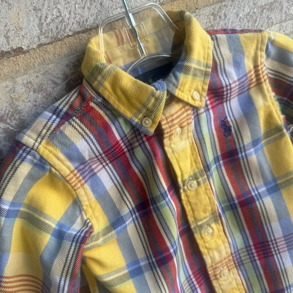 Ralph Lauren Long Sleeve Button Up 100% Cotton Plaid Shirt Boys Size 9 month
